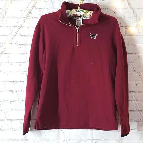 Victorias Secret PINK Maroon Quarter Zip Fleece Collared Sweatshirt Size Small - Picture 1 of 7